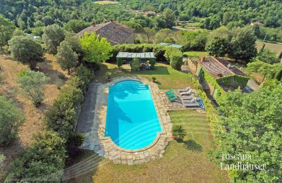 Plattelandswoning te koop Arezzo, Toscane, RIF 2993 Blick auf Pool und Anwesen